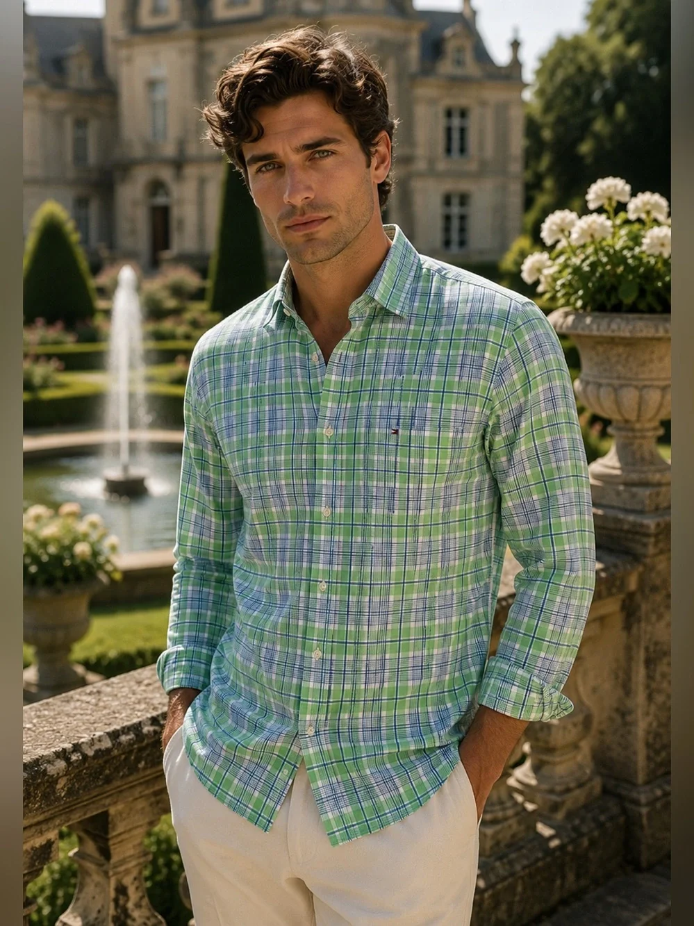Tommy Hilfiger Light Green & Blue Plaid Button-Down Shirt - Picture 8 of 8